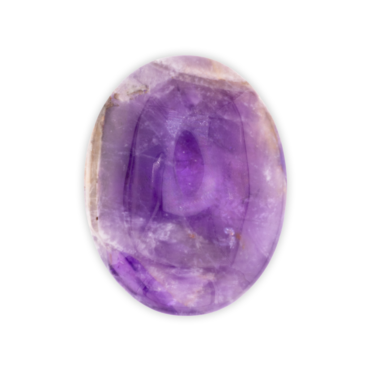 Oval-shaped purple gemstone on a white background
