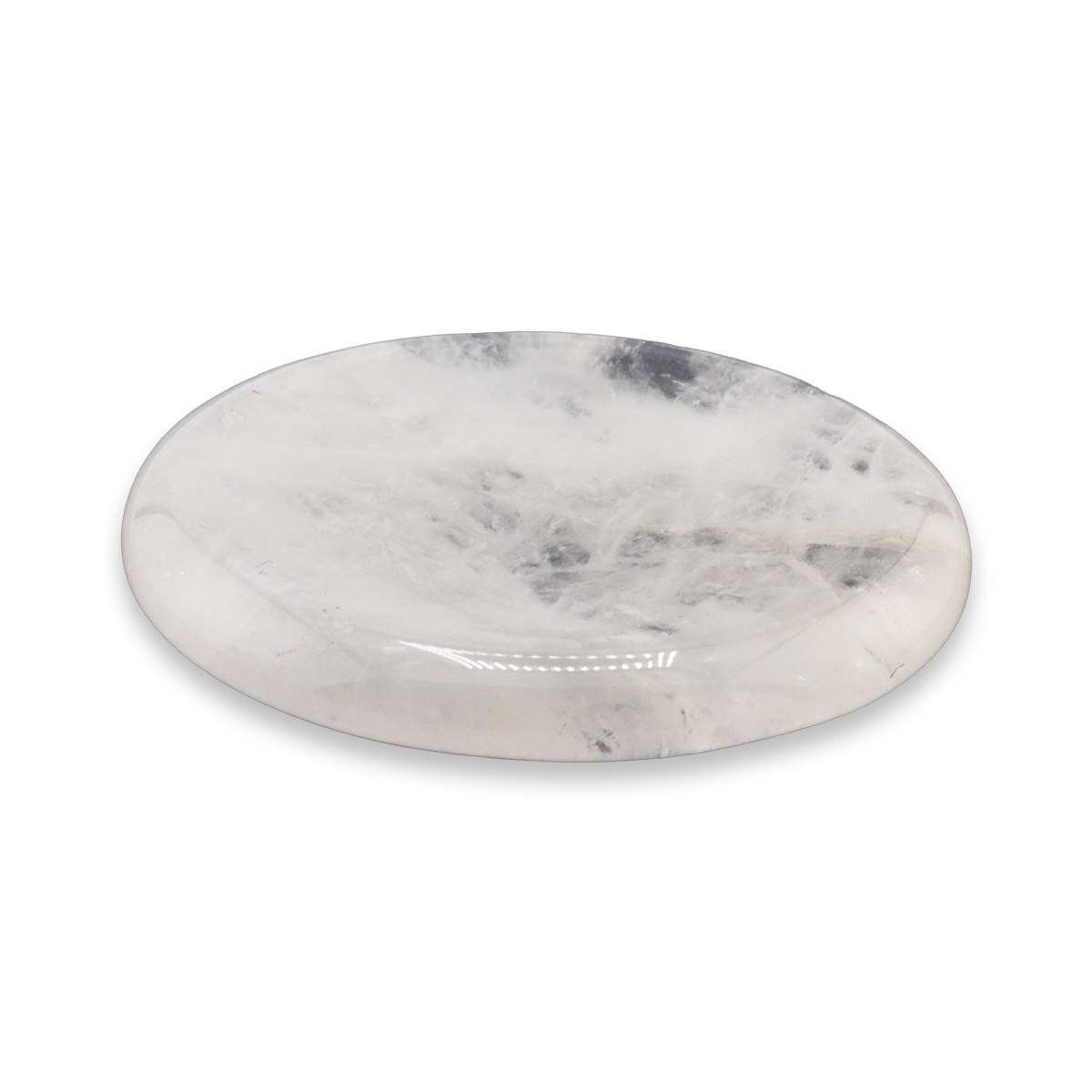 Marble-patterned round stone on a white background