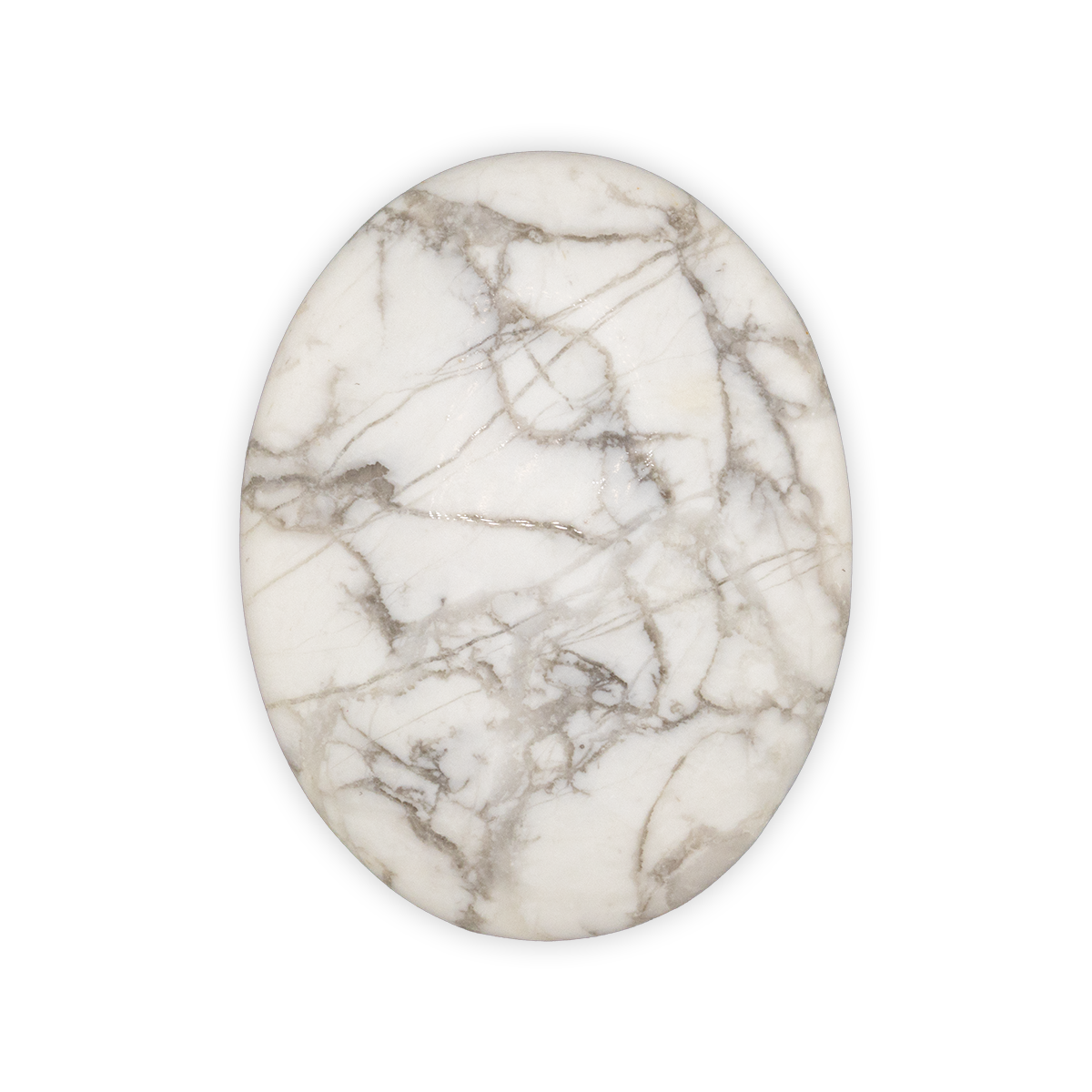 Marble-patterned oval stone on a white background