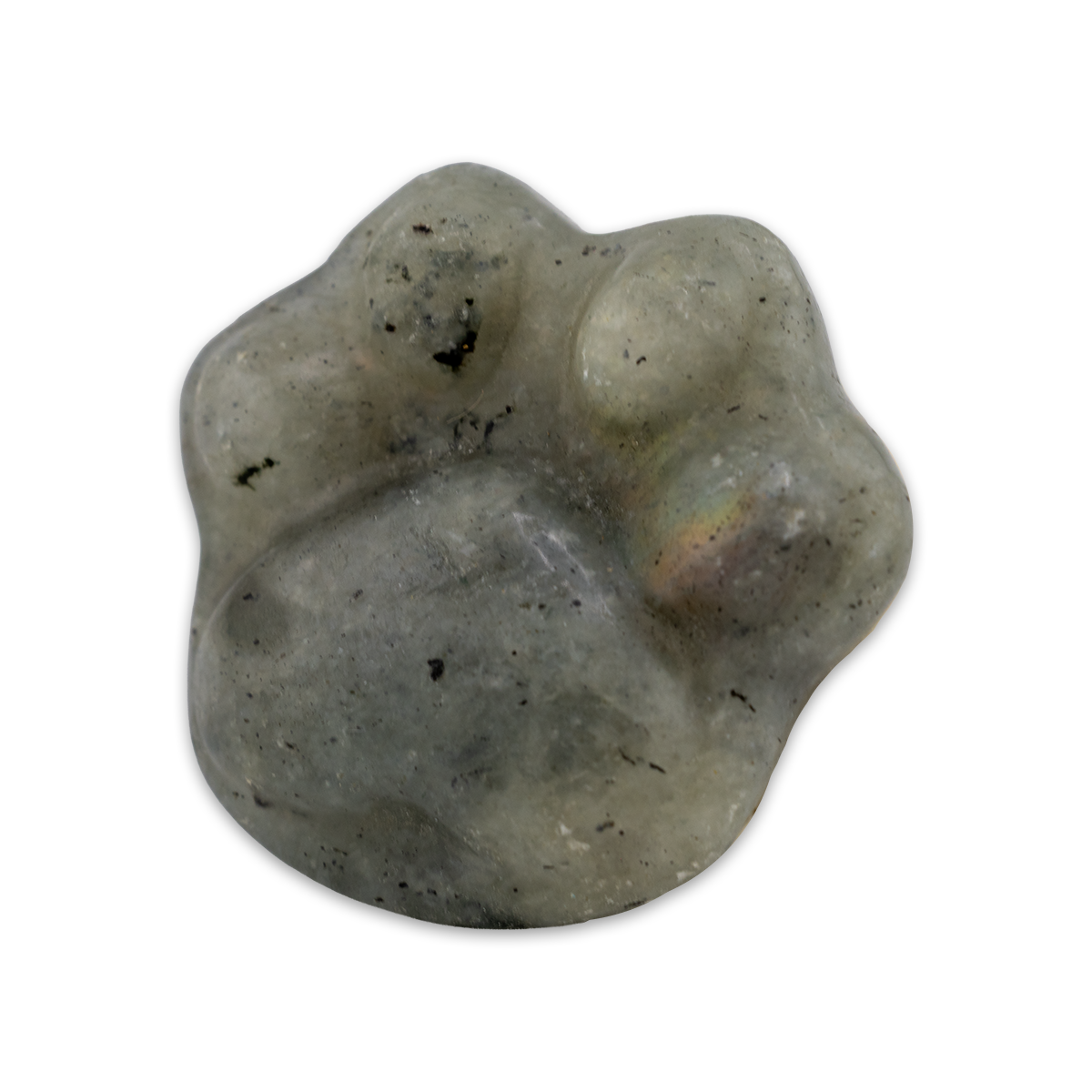 Gray stone sculpture of a frog on a white background