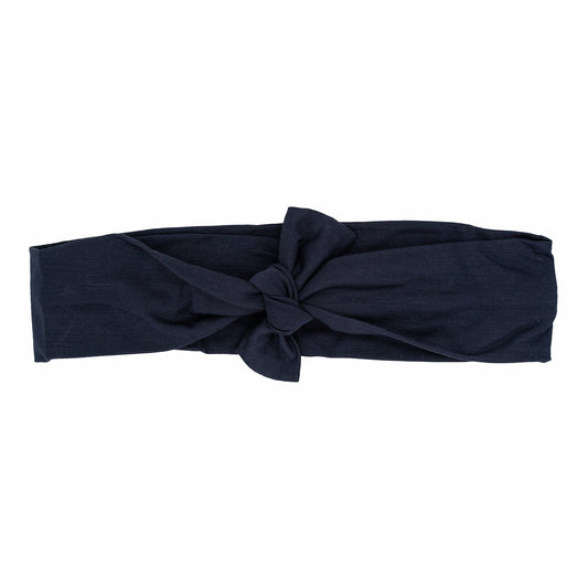 Navy blue headband with a knot on a white background