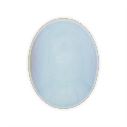 Round light blue ceramic plate with a white rim on a white background