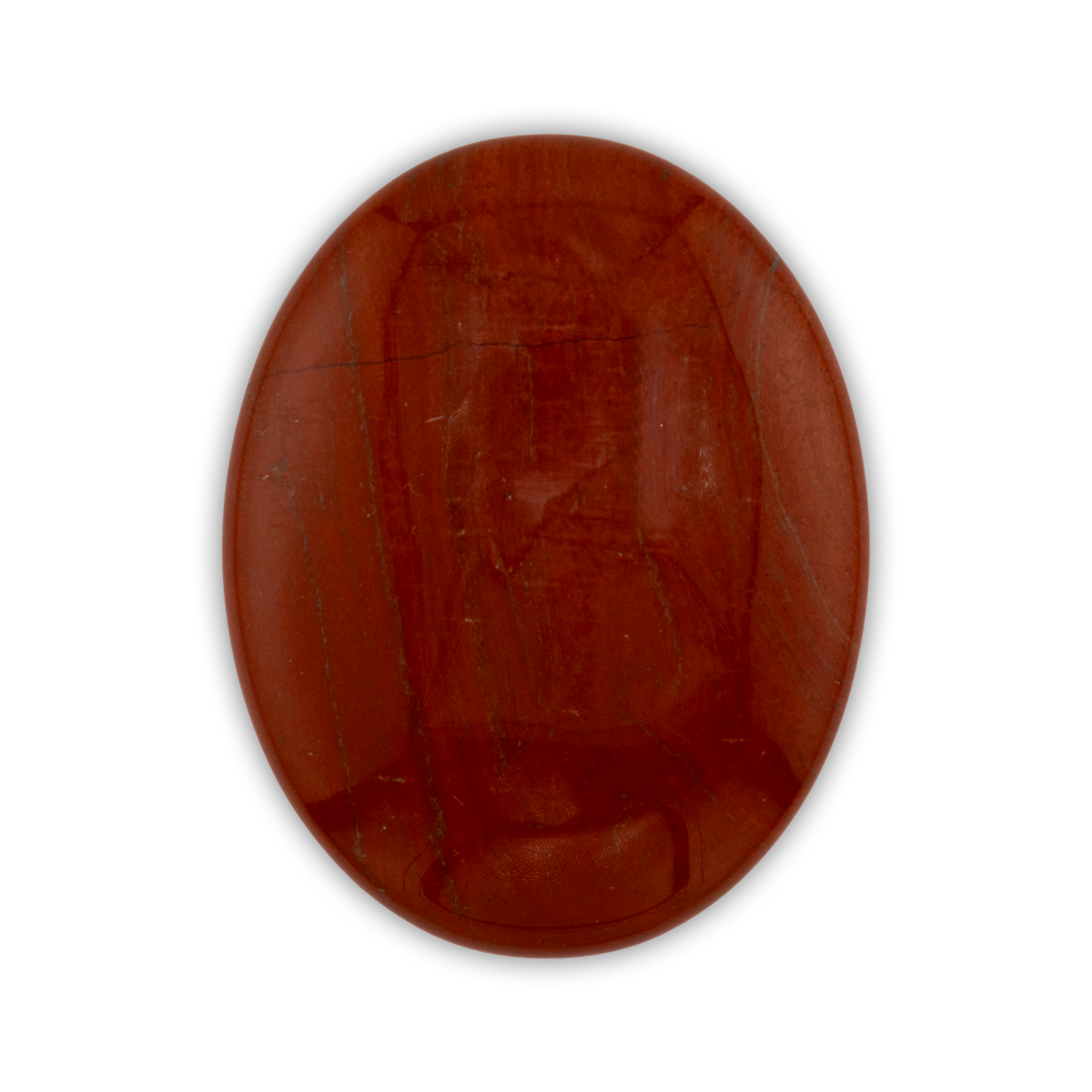 Oval-shaped red stone on a white background
