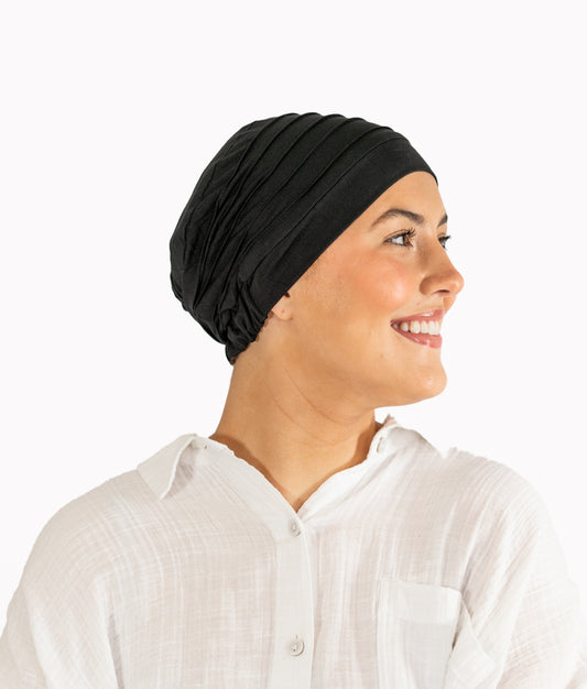 Black Pleated Bamboo Hat