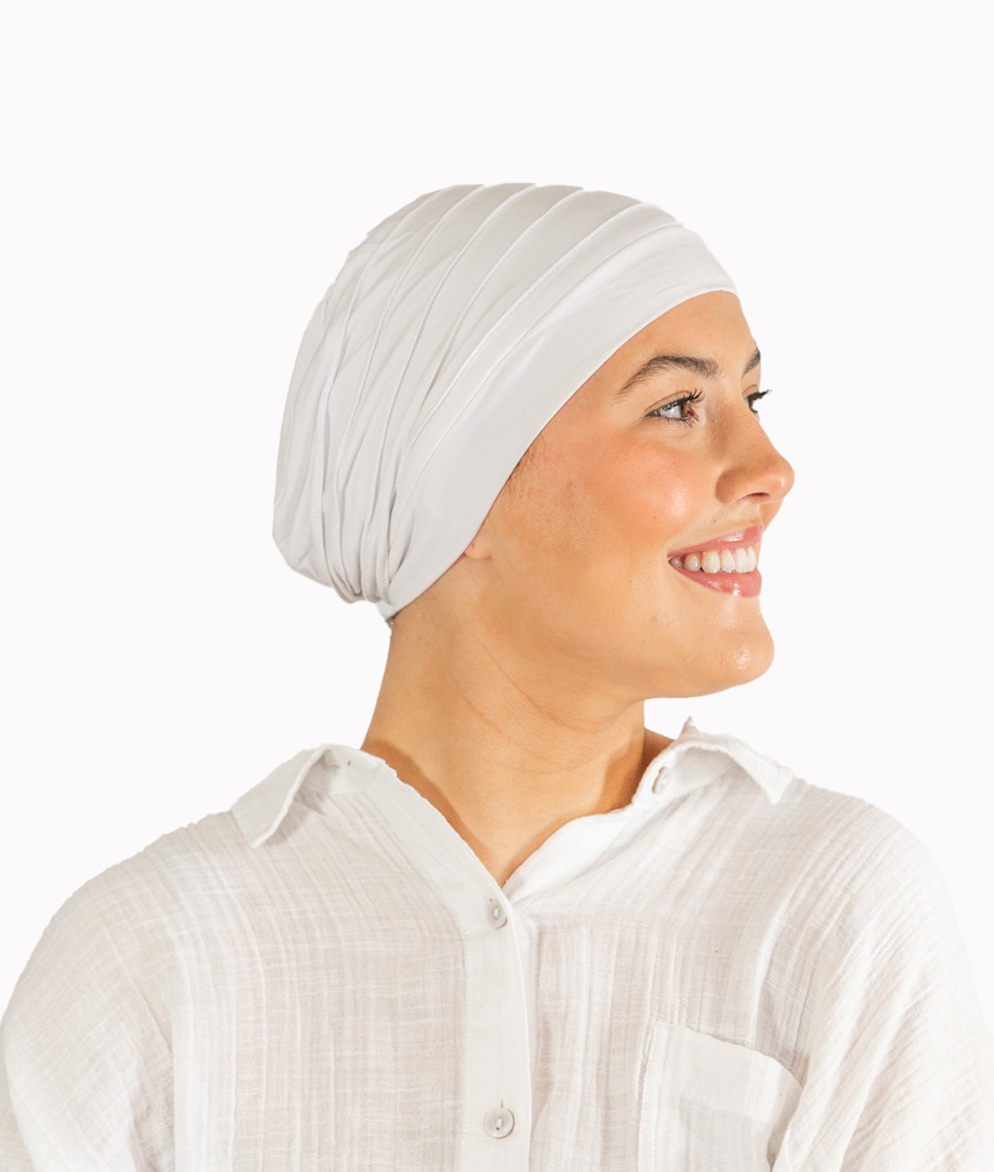 White Pleated Bamboo Hat