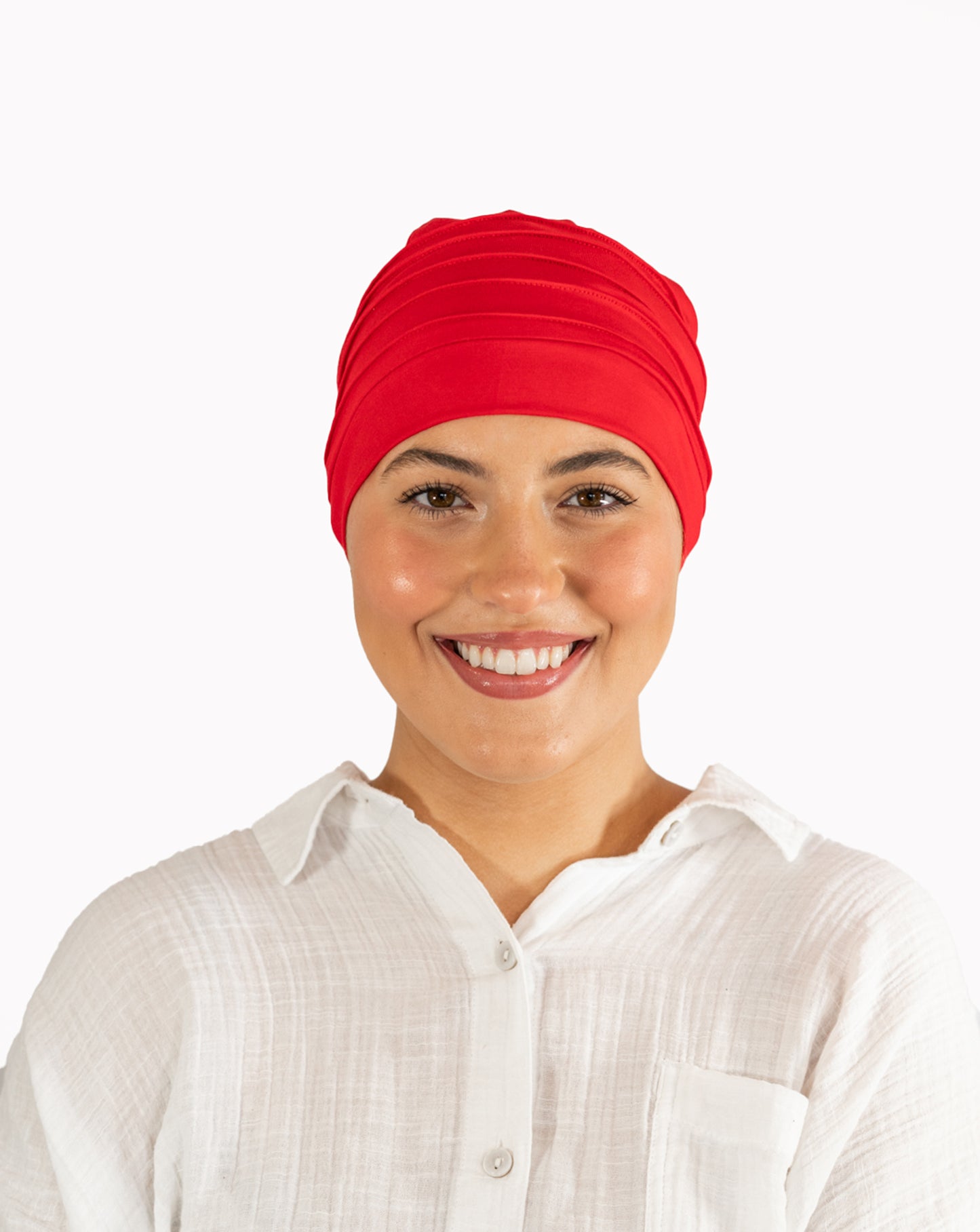 Red Pleated Bamboo Hat