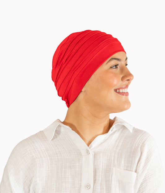 Red Pleated Bamboo Hat