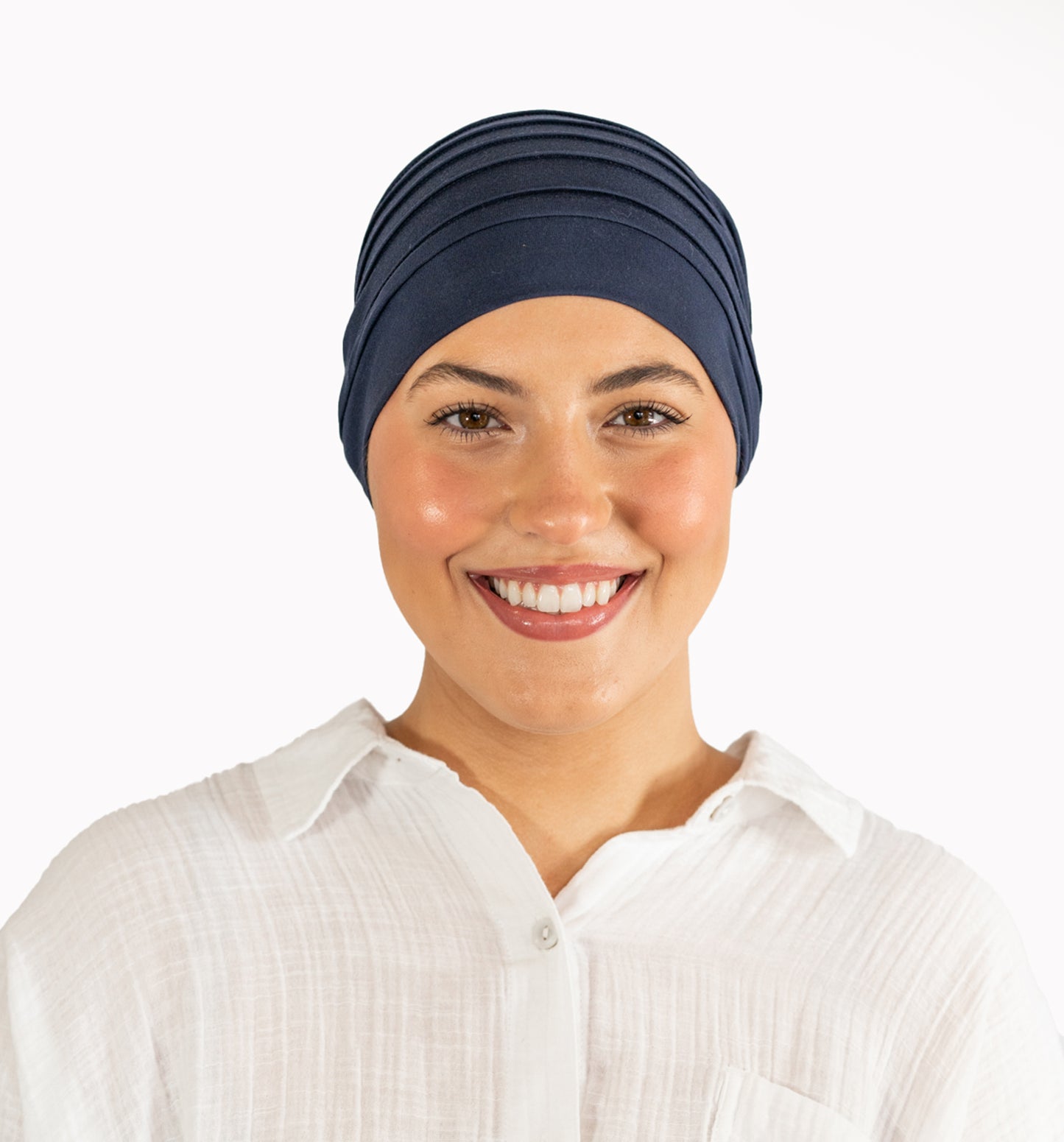 Navy Pleated Bamboo Hat