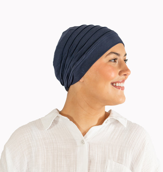 Navy Pleated Bamboo Hat